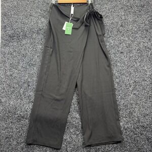 Halara Black Wide Leg Wrap Front Side Tie Pants Size L 02709516 High Waist NEW